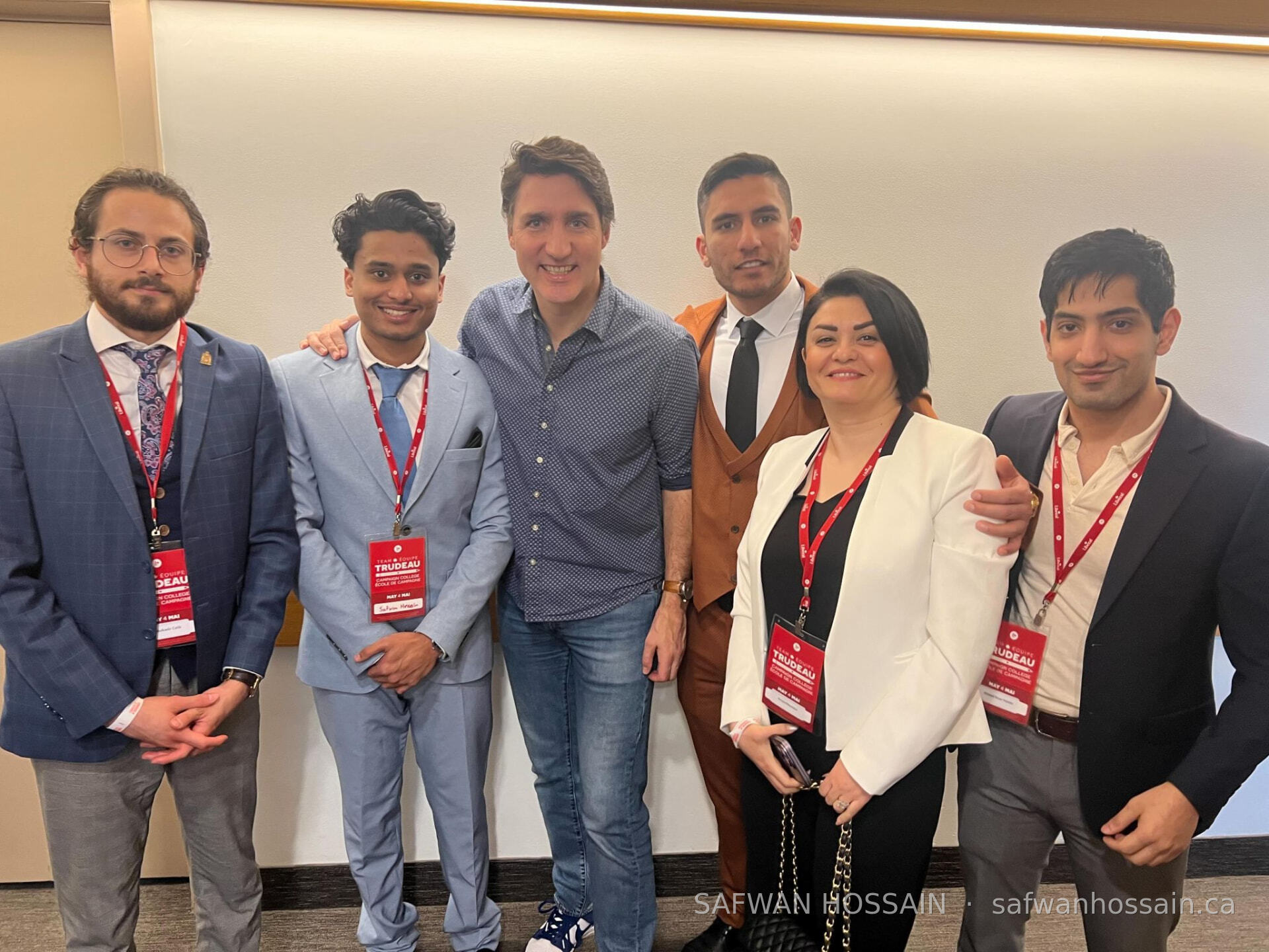 Safwan Hossain with Prime Minister Justin Trudeau and Team Trudeau Campaign College delegates